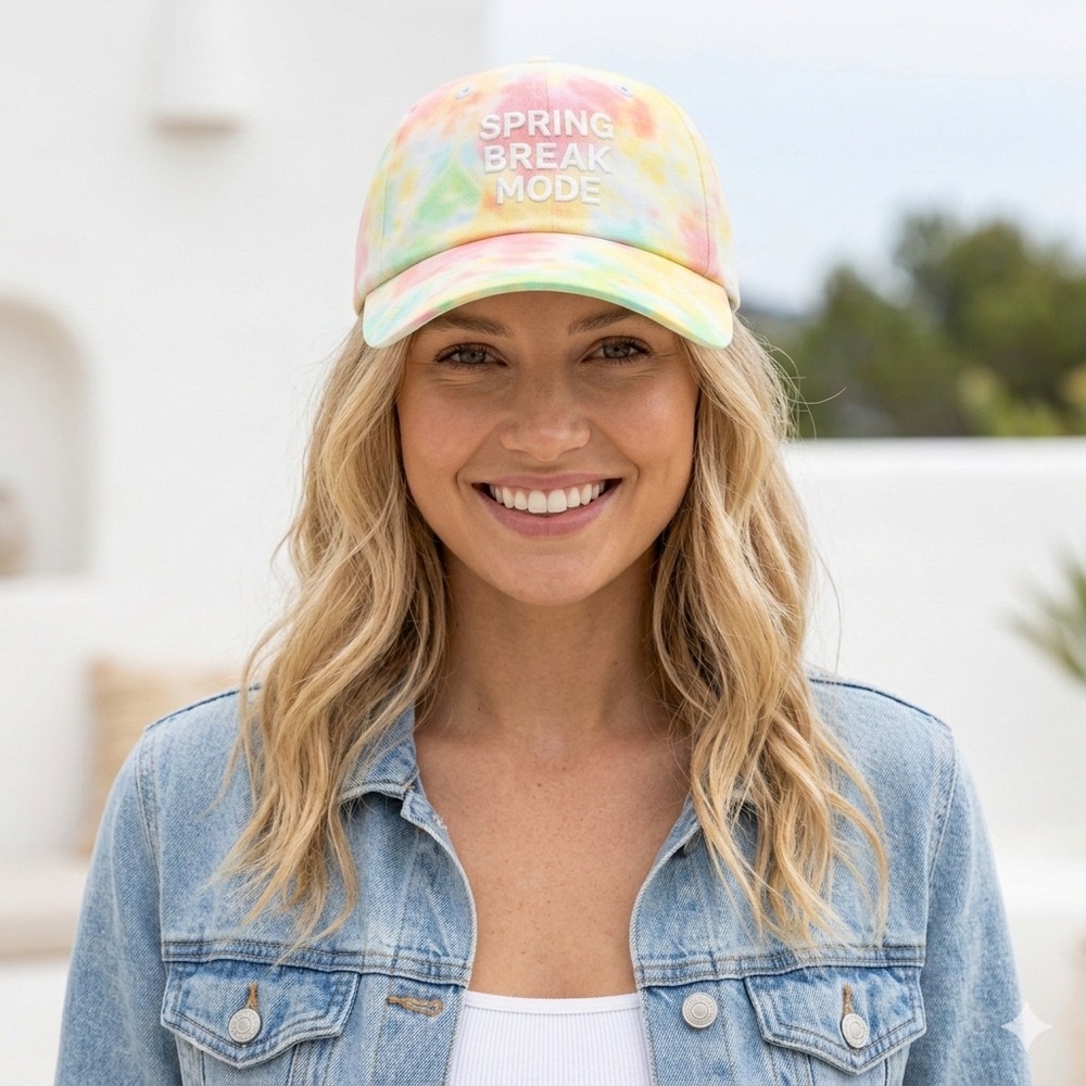 Spring Break Mode Tie Dye Baseball Cap Dad Hat Vacation Beach Hat Adjustable Cap
